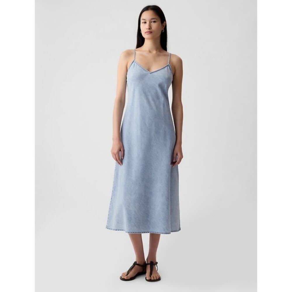 GAP Light Blue Denim Midi Slip Dress